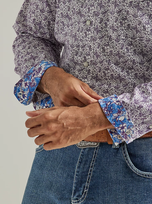 purpura vīnogu paisley 20 reižu konkurētspējīgs moderna komforta krekls ar garām piedurknēm rietumu apdruku vīriešiem apģērbs Wrangler BFNTB487